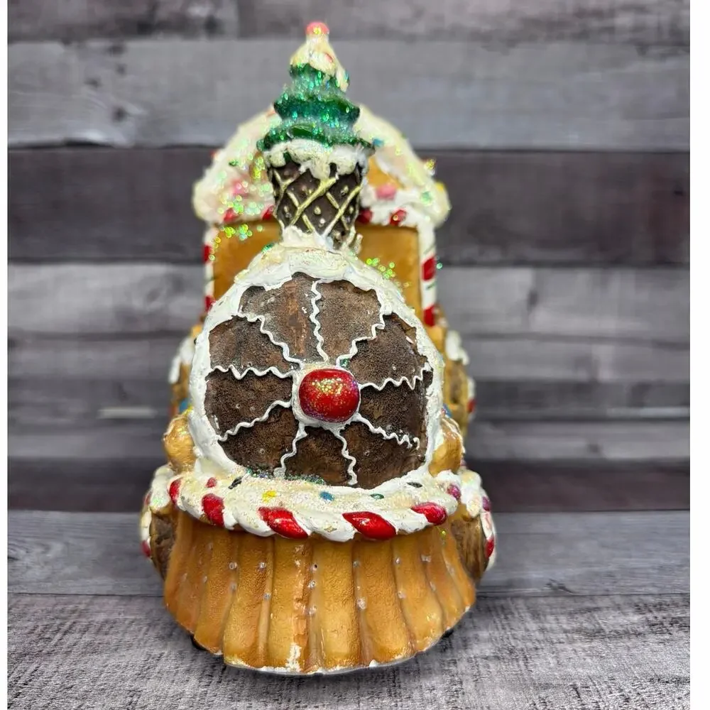 Vintage Cracker Barrel Train Fiber Optic Lighted Christmas Gingerbread As Is